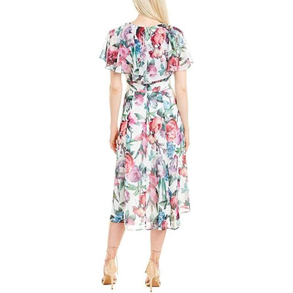 Maggy London Floral Capelet Sleeve Dress, Size 2 - Picture 3 of 5